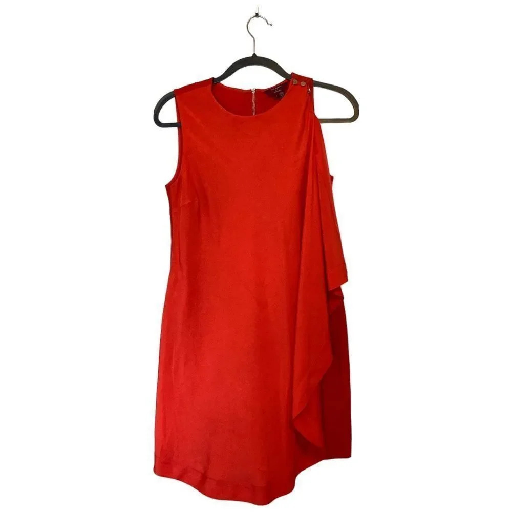 TED BAKER Red Orange Asymmetric Dress Size 2 US Size 6